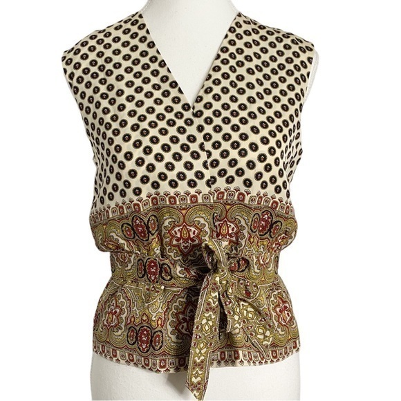 Anthropologie Tops - Anthropologie Fei 100% Silk Mix Print Tie-Front Peplum Blouse Boho Eclectic Y2K